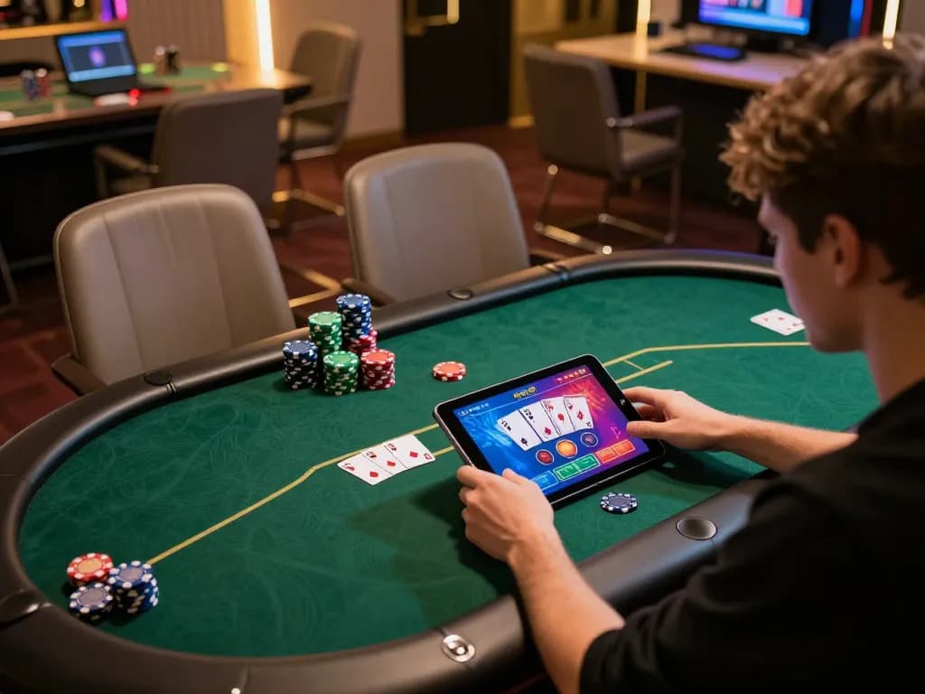 Player engaging in online poker at home via rikvip app, showcasing exciting gameplay and user-friendly interface.