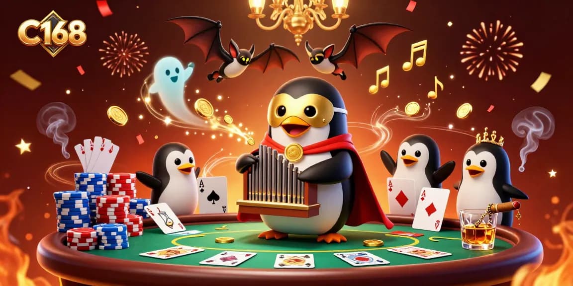 C168 brings the excitement of online gambling alive with a vibrant 3D casino scene featuring poker and celebratory elements.