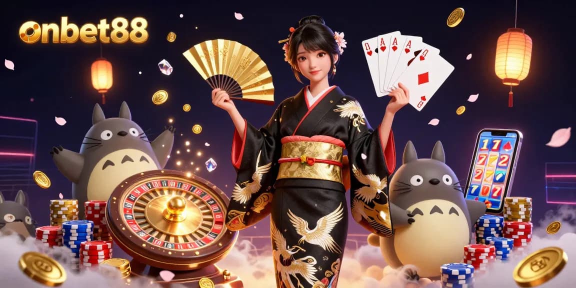 Experience thrilling gameplay with onbet88's dynamic casino scene featuring 3D characters and exciting game elements.