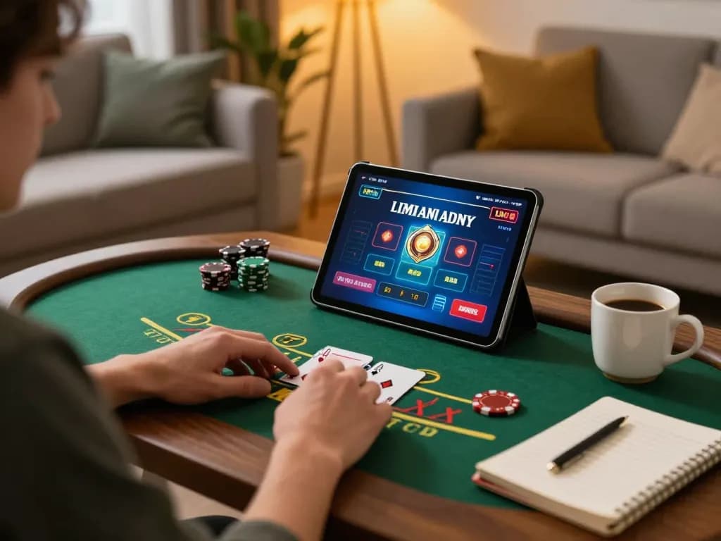 ONE88 player enjoying live dealer blackjack on a tablet in a cozy home setting.
