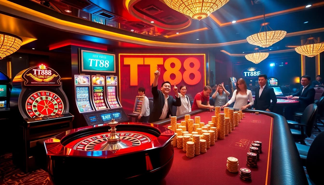 Players enjoying an exciting game at TT88 Casino with vibrant lights and lively atmosphere.