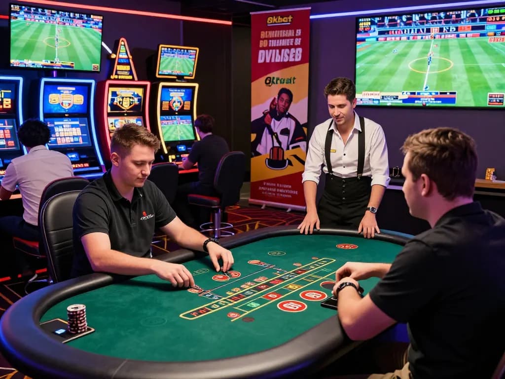 Exciting gaming experience at 8kbet, showcasing players engaged in Baccarat, slots, and sports betting.