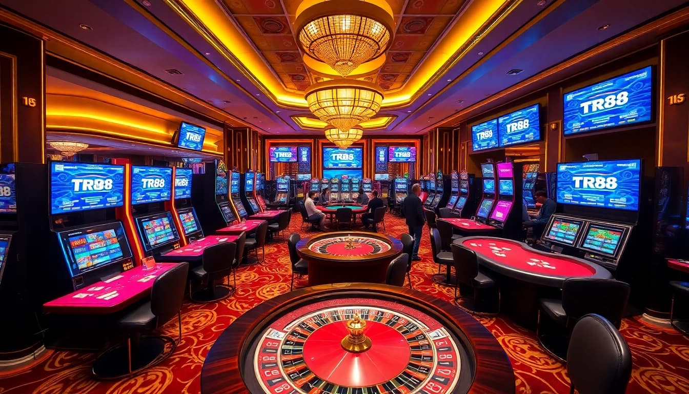 Players enjoying exciting games at TR88 casino with vibrant slots and tables.