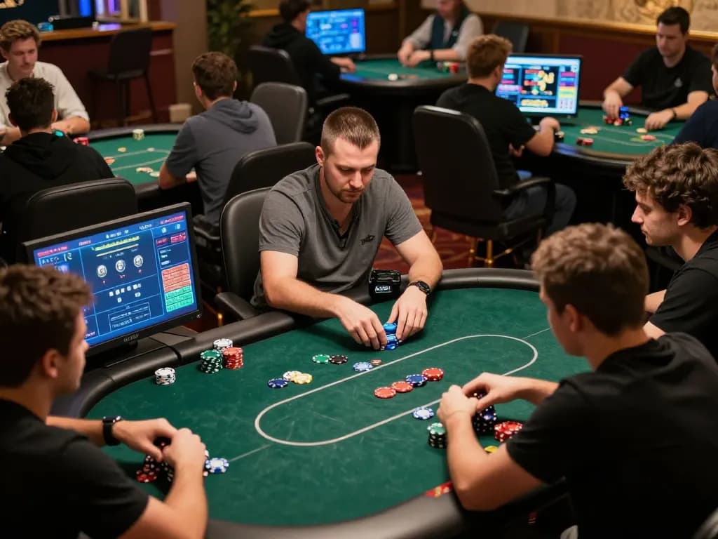 TG88 online poker game in action, showcasing players making strategic decisions with colorful chips on virtual tables.