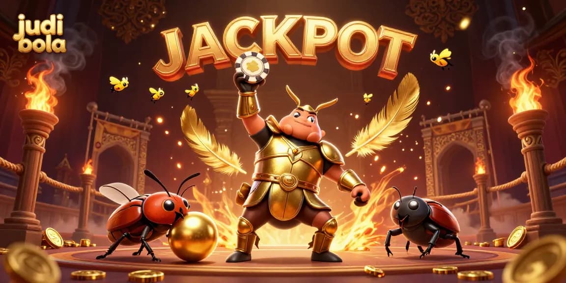 Experience the excitement of judi bola with a dynamic scene showcasing victory and gaming elements.