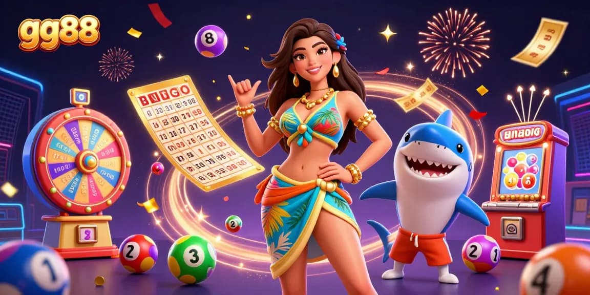 Engage with the exciting world of gg88, featuring vibrant casino elements like numbered balls and a prize wheel.