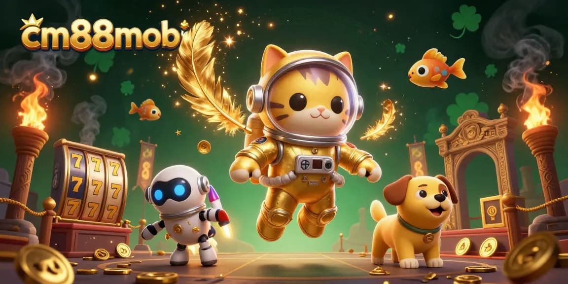 Win big with cm88mobi's gold coins and vibrant gameplay in this immersive 3D casino scene.