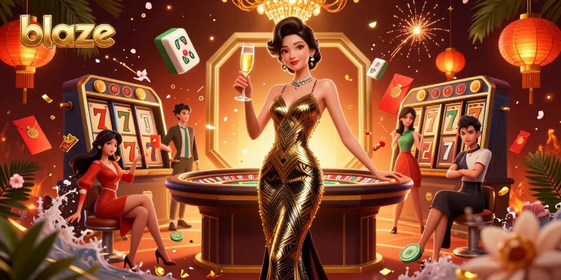 Experience the thrill of blaze at a dynamic casino with vibrant slot reels and elegant decor.