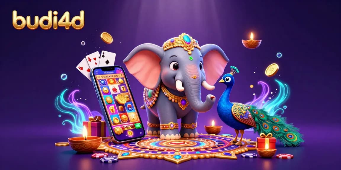 Experience budi4d winning strategies with a dazzling casino scene featuring colorful slot games and vibrant characters.