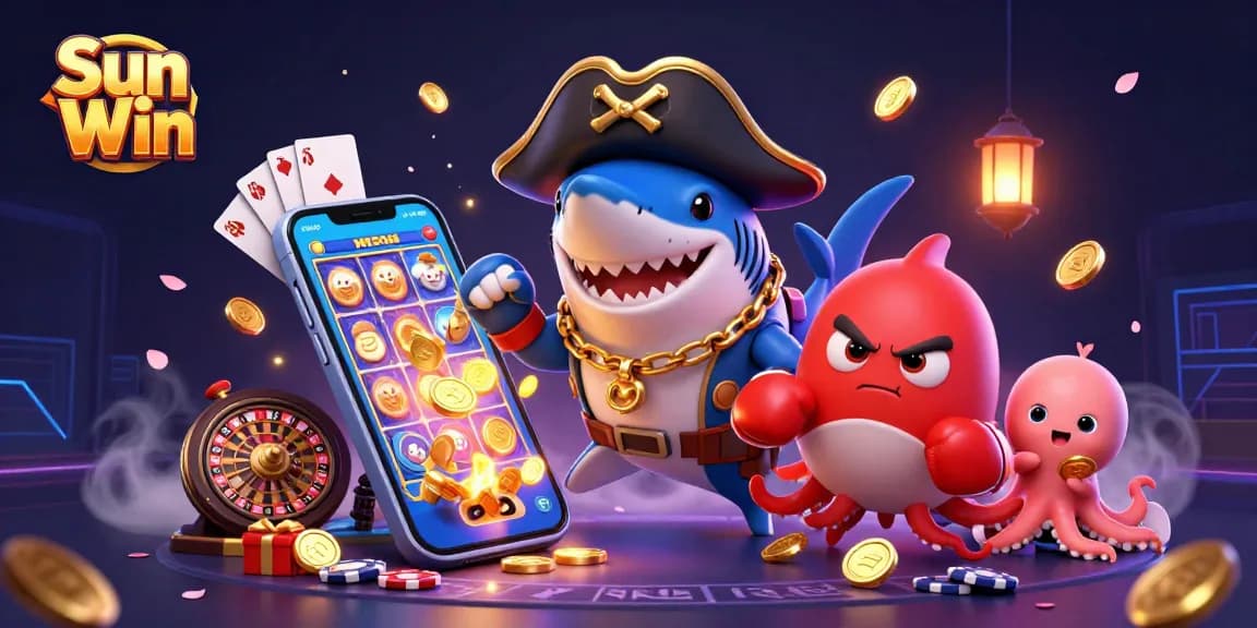 Join the fun at Sun Win with a pirate shark, pufferfish, and octopus winning big in casino games!