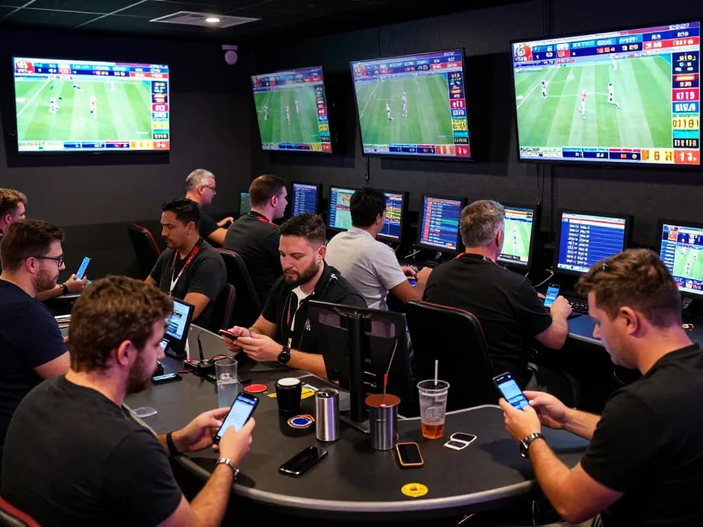 Soi kèo bóng đá action in a lively sports betting venue with bettors engaged in strategy.