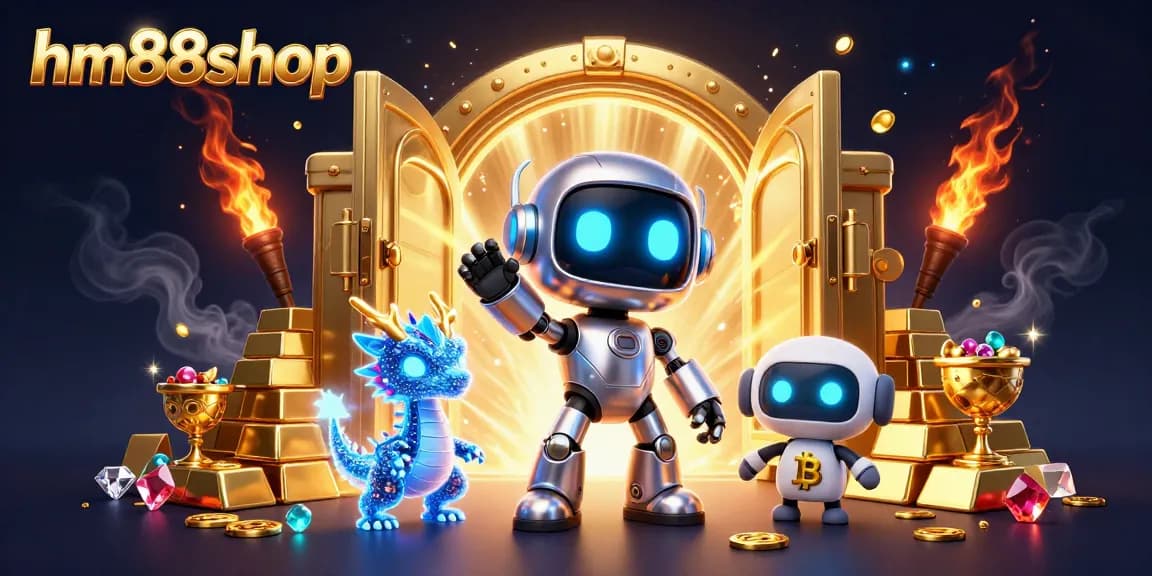 Engage with the vibrant world of hm88shop, featuring dynamic casino elements and futuristic characters.