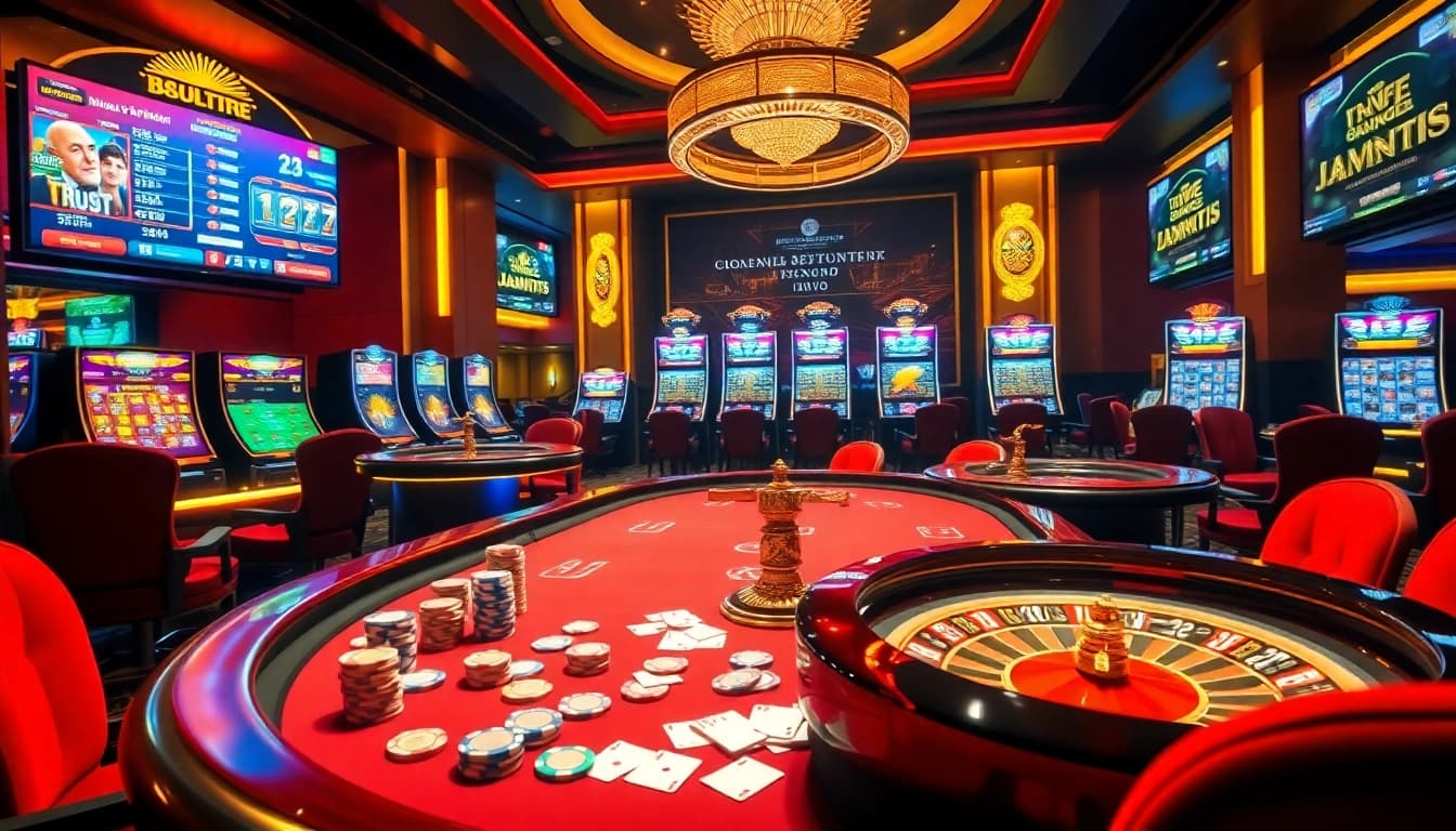 Professional gamblers placing bets at a Nhà cái uy tín live poker table within a luxury casino setting