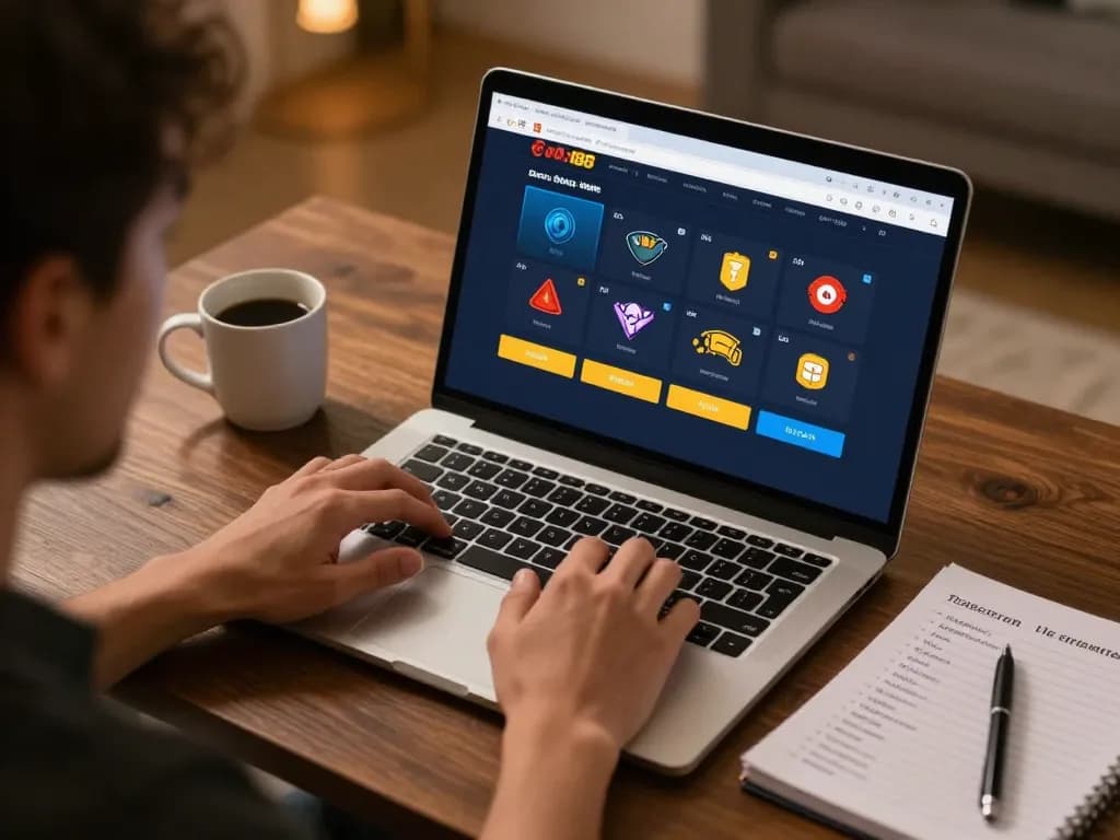 Player exploring loto188 sports betting options on a laptop in a cozy home setting