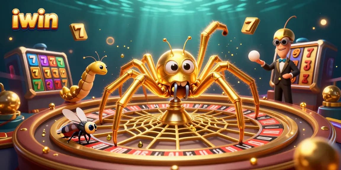 Bet on iwin's exciting golden web of roulette with vibrant slots elements illuminating the scene.