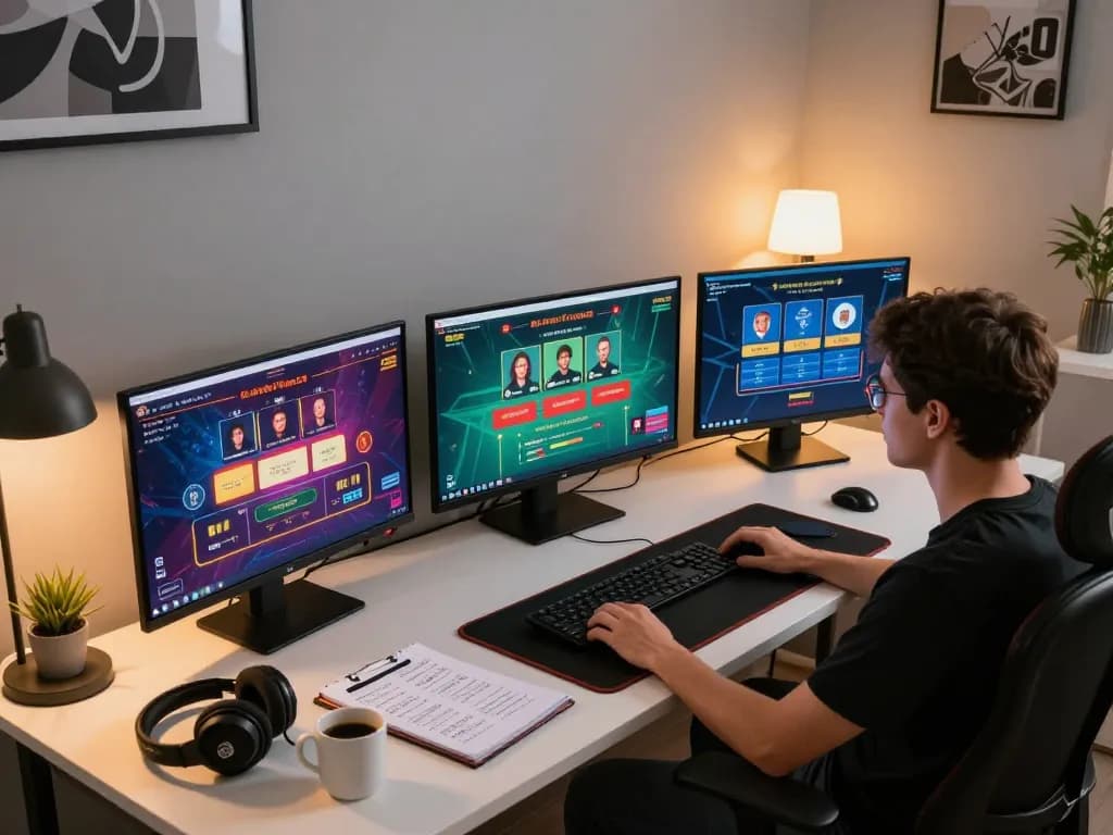 Lô đề online gaming setup showcasing multiple screens and strategic notes for optimal betting