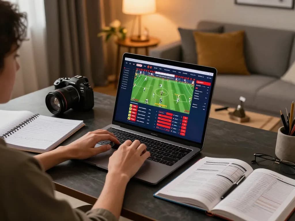 Engaging with sbobet sports betting platform on a laptop while implementing winning strategies