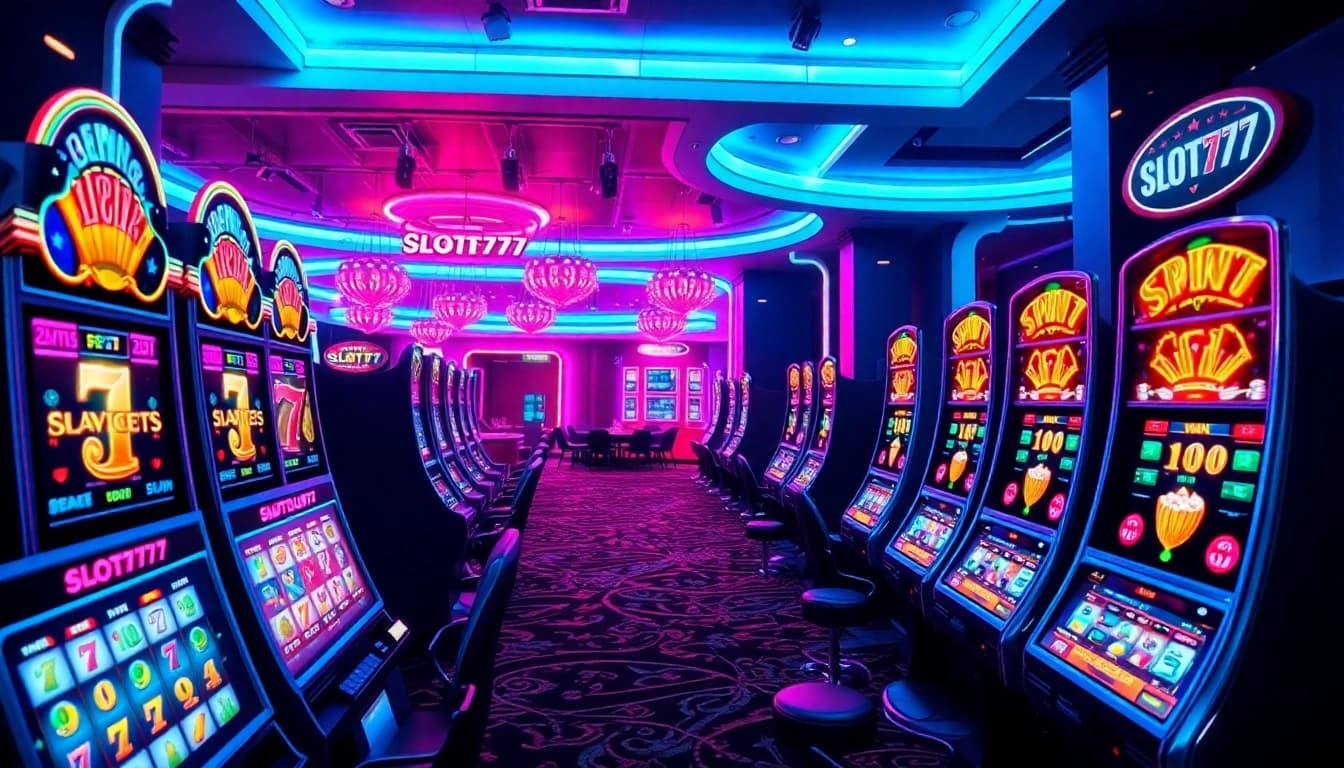 Experience thrilling online spins at slots777 with vibrant slot machines and lively casino atmosphere.
