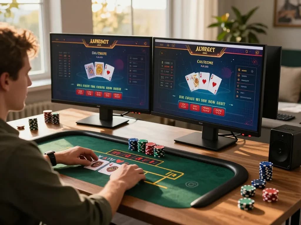 Engaged player strategizing on BL555 online casino during live dealer game session.