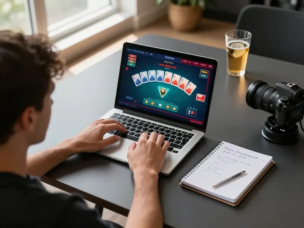 Engaging with nego77 through an online poker game while managing bankroll strategies at home.