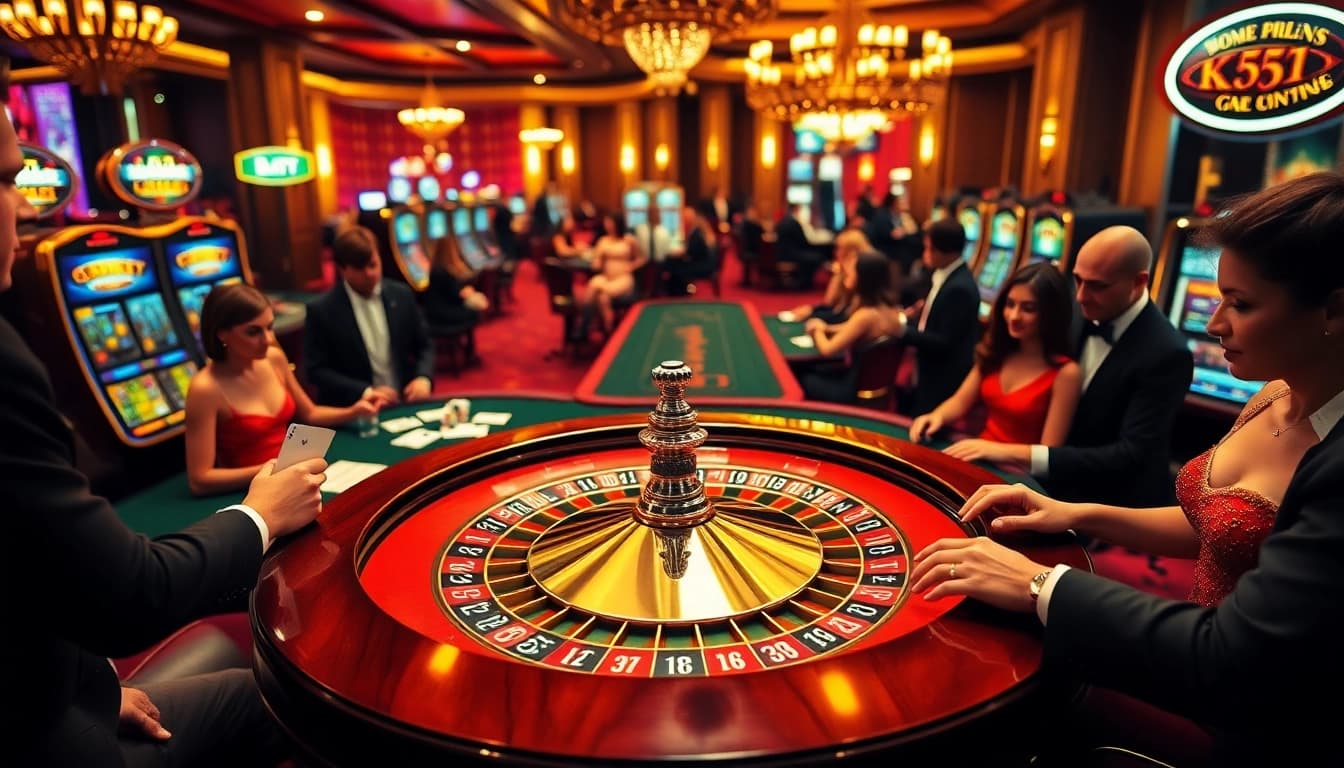 Players enjoying thrilling gambling action at KK55 casino with roulette and poker games.