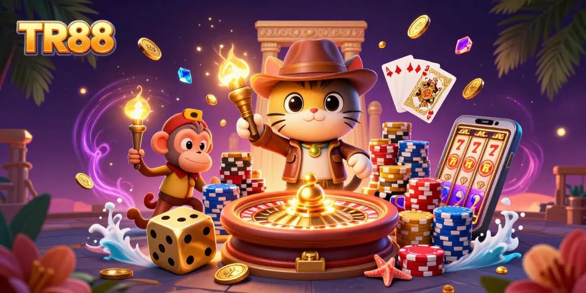 Experience thrilling entertainment with TR88 at a vibrant casino temple filled with treasures.