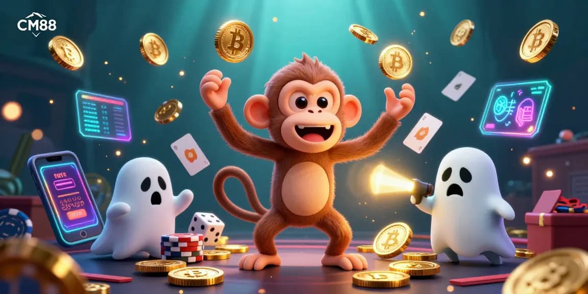 Experience the thrill of CM88 with the poltergeist monkey juggling coins in a vibrant casino.