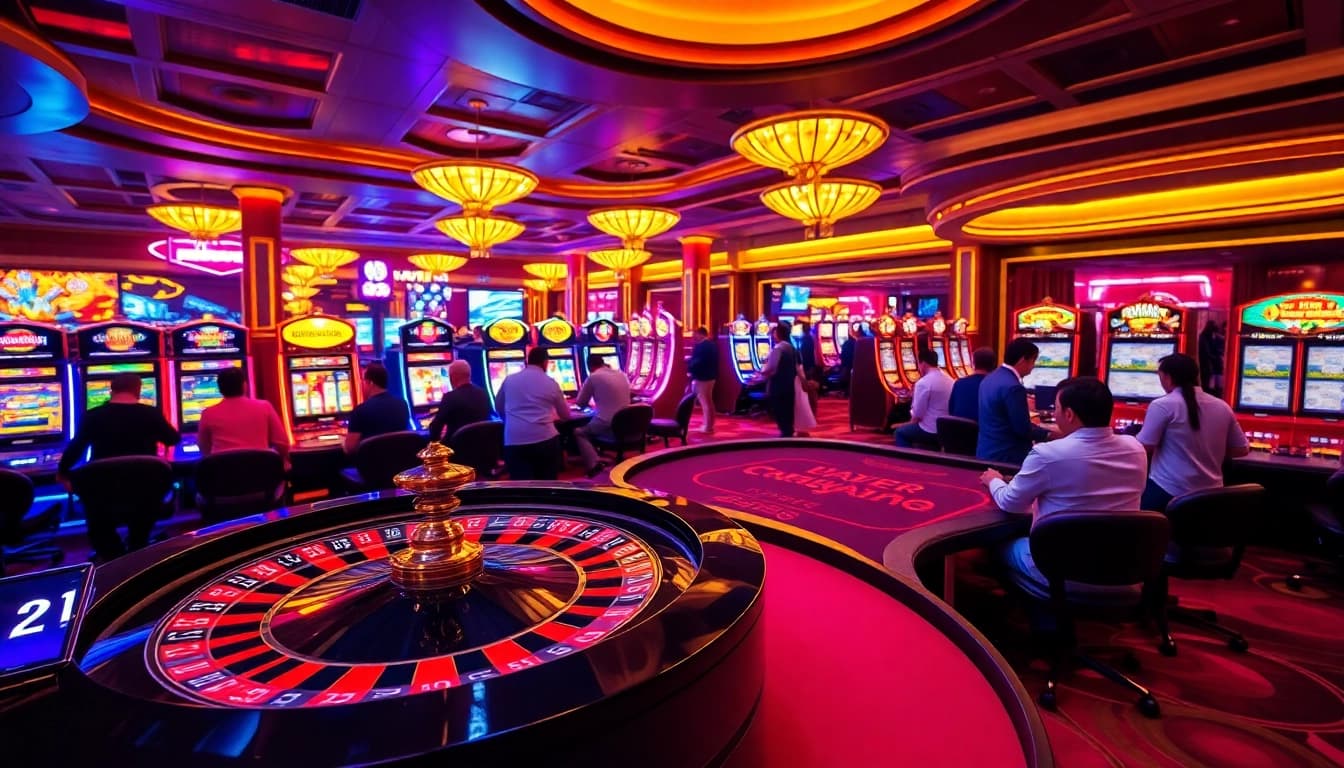 Players enjoying an exhilarating poker game at a casino, emphasizing the ok365pp platform for online gambling.