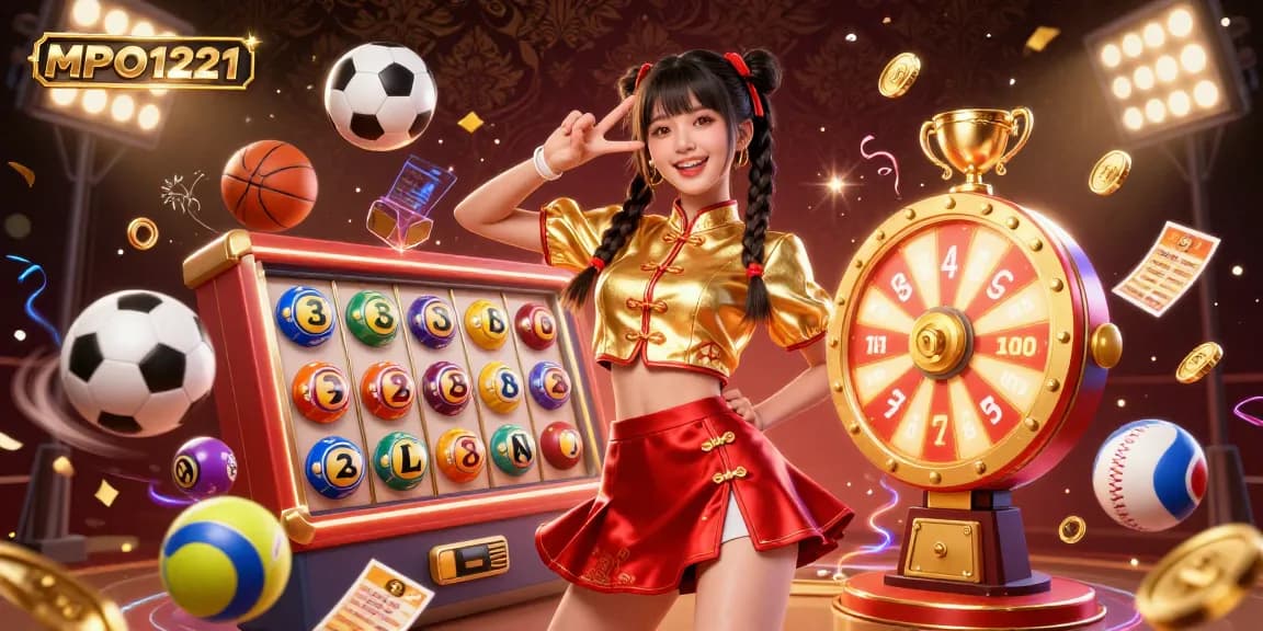 MPO1221 menarik pemain dengan permainan kasino yang penuh warna, menampilkan slot 3D yang cerah dan suasana yang hidup.