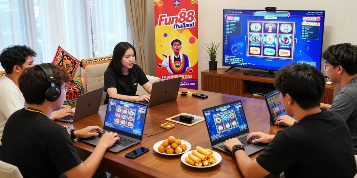 Exciting online gaming experience with Fun88Thailand in a vibrant setting featuring Thai players engaged in sports betting and live casino.