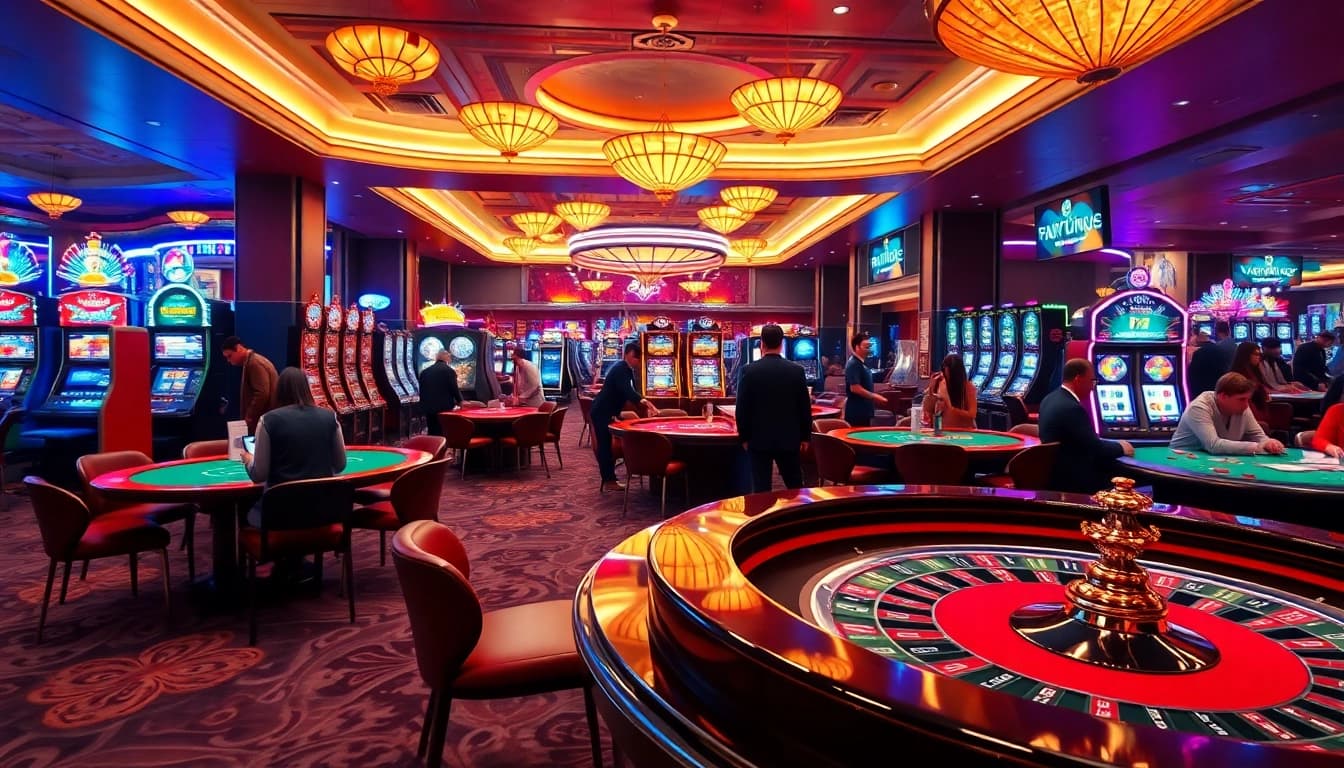 Experience the thrill of AT99娛樂城 with lively gaming tables and vibrant casino atmosphere.