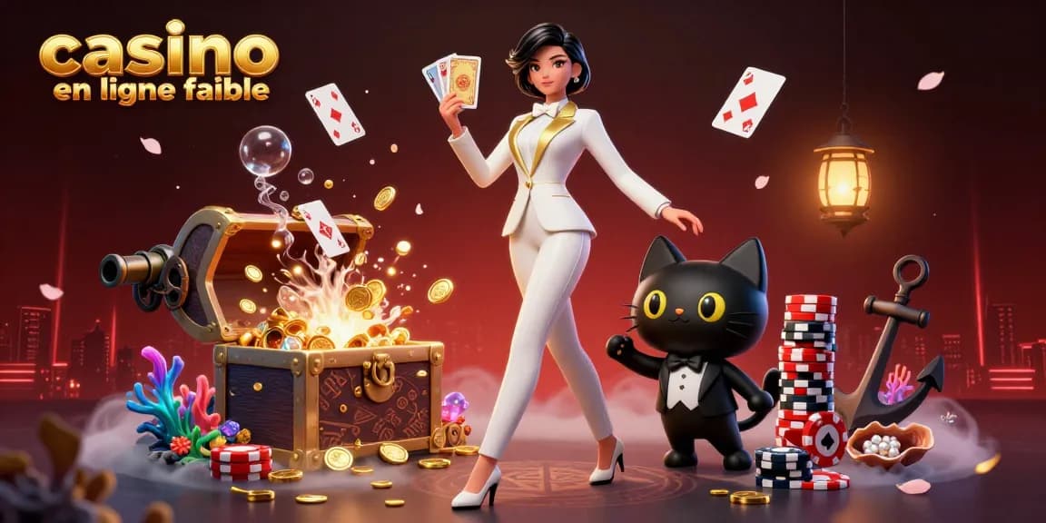 Participez à l'action palpitante d'un casino en ligne fiable, mettant en vedette une femme glamour jouant aux cartes avec un chat chapeauté.