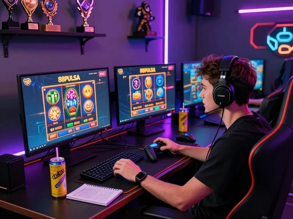 Exciting 88pulsa online gaming setup featuring vibrant slot games and immersive atmosphere.