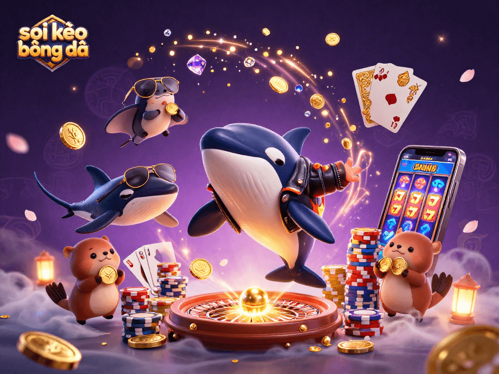 Bet on soi kèo bóng đá with an exciting 3D scene featuring vibrant sea creatures and casino elements.