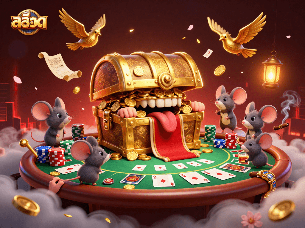 Engaging 3D illustration of สล็อต with vibrant poker elements and adventurous characters.