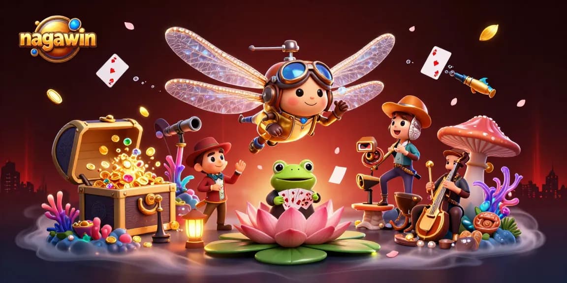Experience thrilling gameplay at Nagawin while enjoying vibrant illustrations of lively casino scenes and characters.