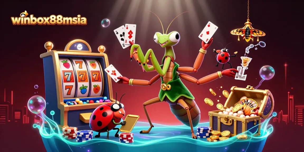 Winbox88msia elevates your gaming experience with a vibrant online casino atmosphere showcasing thrilling slots and lively characters.
