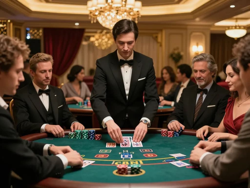 Players engaging in an exciting game of blackjack at lc88, showcasing strategic gameplay in a luxurious casino setting.