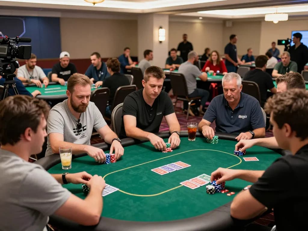 Players strategizing in a poker tournament, showcasing 789win's thrilling gaming experience.