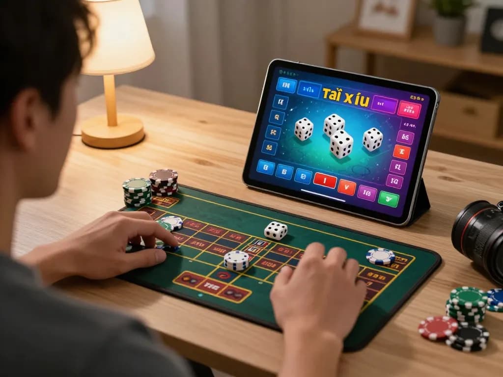 Engaging online gaming atmosphere focusing on tài xỉu online gameplay with a player placing bets.