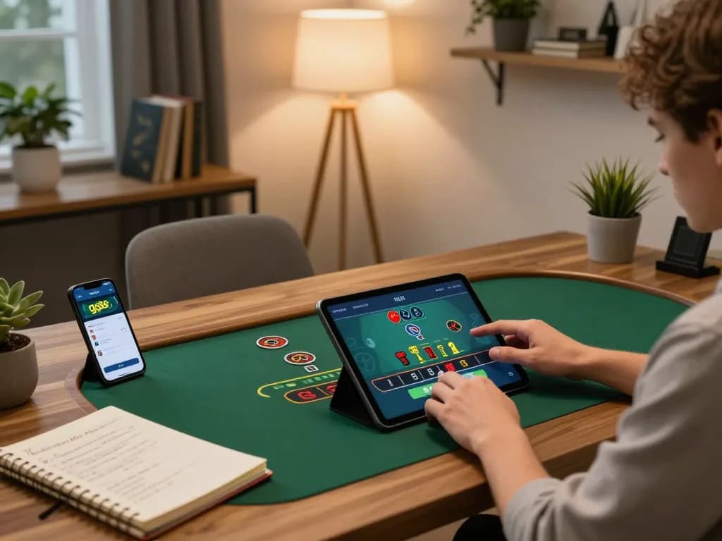 Person enjoying online gaming on the gg88 app in a stylish home office.