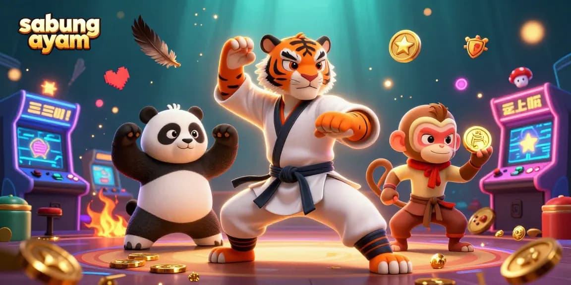 Experience thrilling sabung ayam action with a kung fu tiger master, engaged in a real-time cockfight.