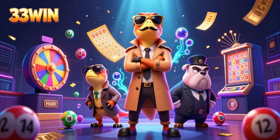 Experience the excitement of 33WIN with thrilling lottery elements and vibrant 3D characters.