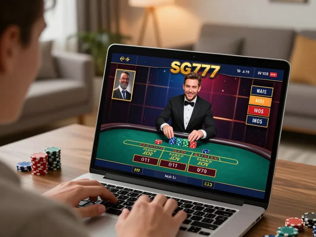 Player enjoying an exciting live dealer game interface at SG777's online casino, showcasing strategic gameplay.