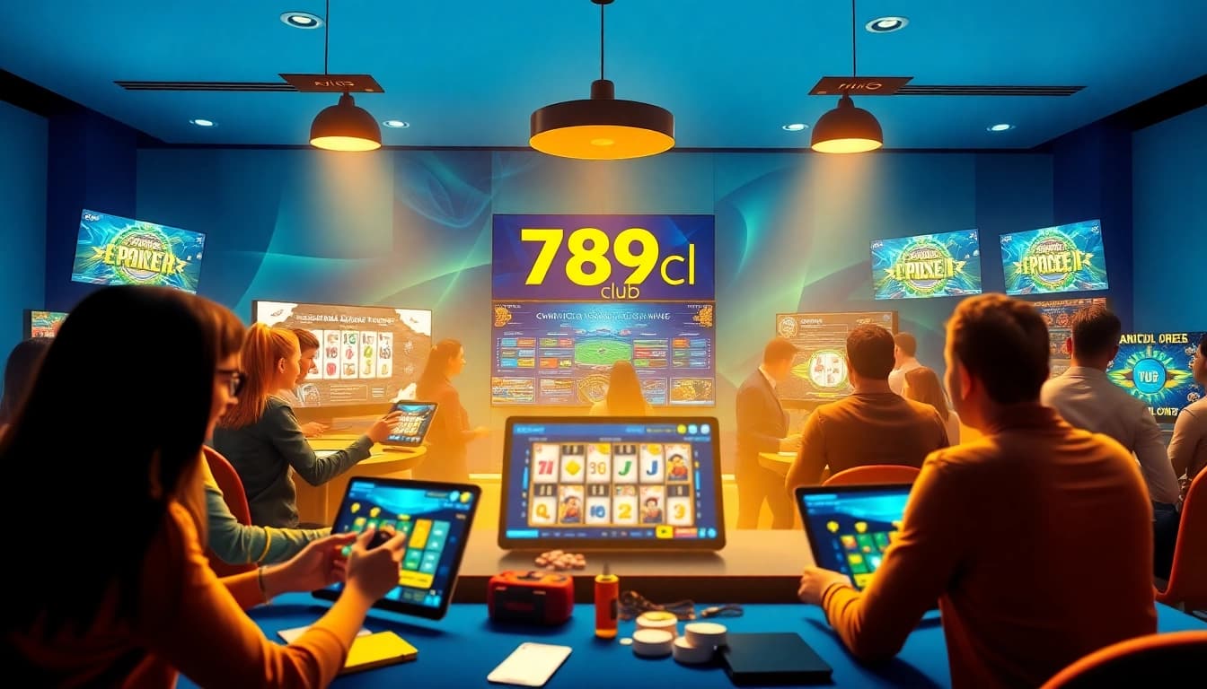 Exciting gaming scene at 789club featuring diverse players enjoying various online casino games.