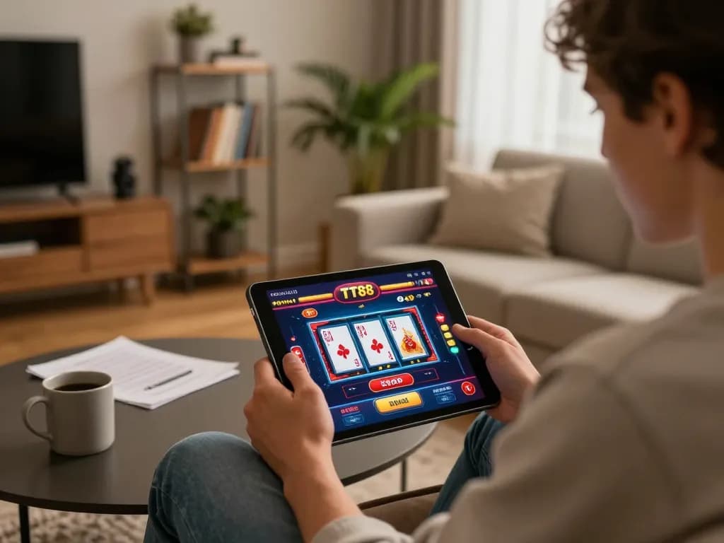 Experience TT88 online casino gameplay on a tablet in a cozy home setting