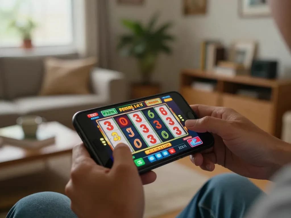 Engaging smartphone gaming moment showcasing a free casino bonus opportunity while spinning the reels.