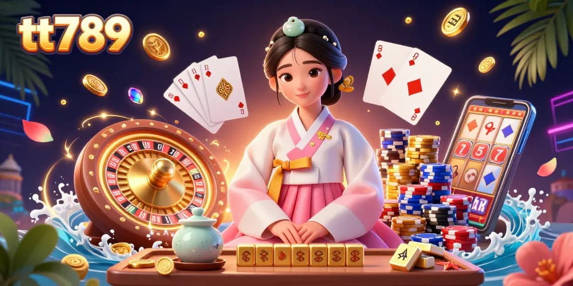 Rasakan permainan yang mendebarkan di tt789 dengan pemandangan menakjubkan tentang keberuntungan dan keanggunan yang menampilkan seorang wanita tenang di tengah elemen kasino.