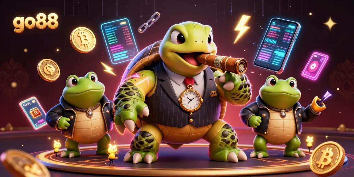 Experience thrilling casino action with the go88 platform featuring a snapping turtle in a vintage suit.