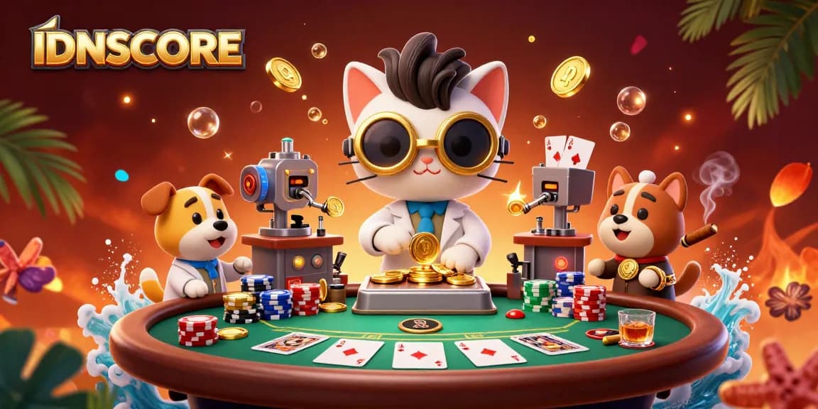 Experience the excitement of IDNSCORE with dynamic poker action and vibrant casino elements.